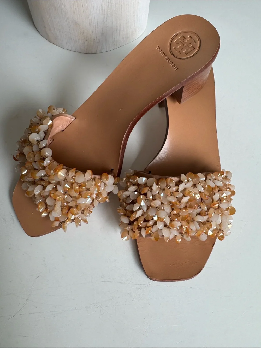 Tory Burch Embellished Beaded Heeled Sandals – Size 6.5